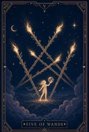 ไพ่ห้าแห่งไม้เท้า (Five of Wands)