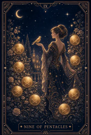 ไพ่เก้าแห่งเหรียญ (Nine of Pentacles)