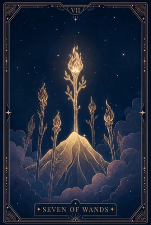 ไพ่เจ็ดแห่งไม้เท้า (Seven of Wands)