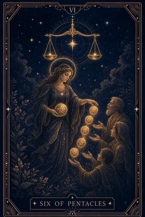 ไพ่หกแห่งเหรียญ (Six of Pentacles)