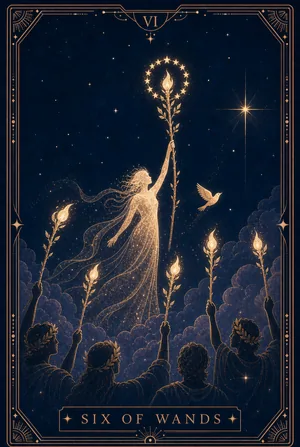 ไพ่หกแห่งไม้เท้า (Six of Wands)