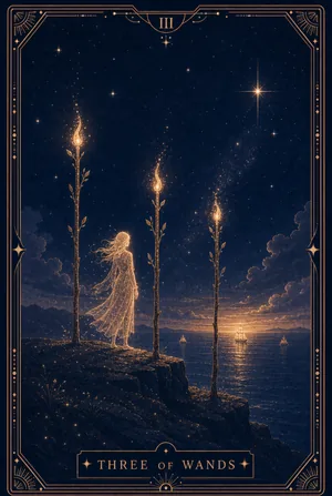 ไพ่สามแห่งไม้เท้า (Three of Wands)